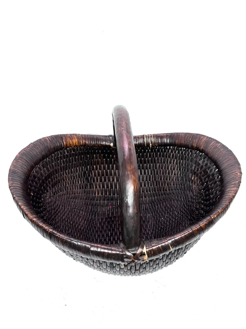 Vintage-Inspired Wicker Basket Brown Willow Large Handwoven One Handle
